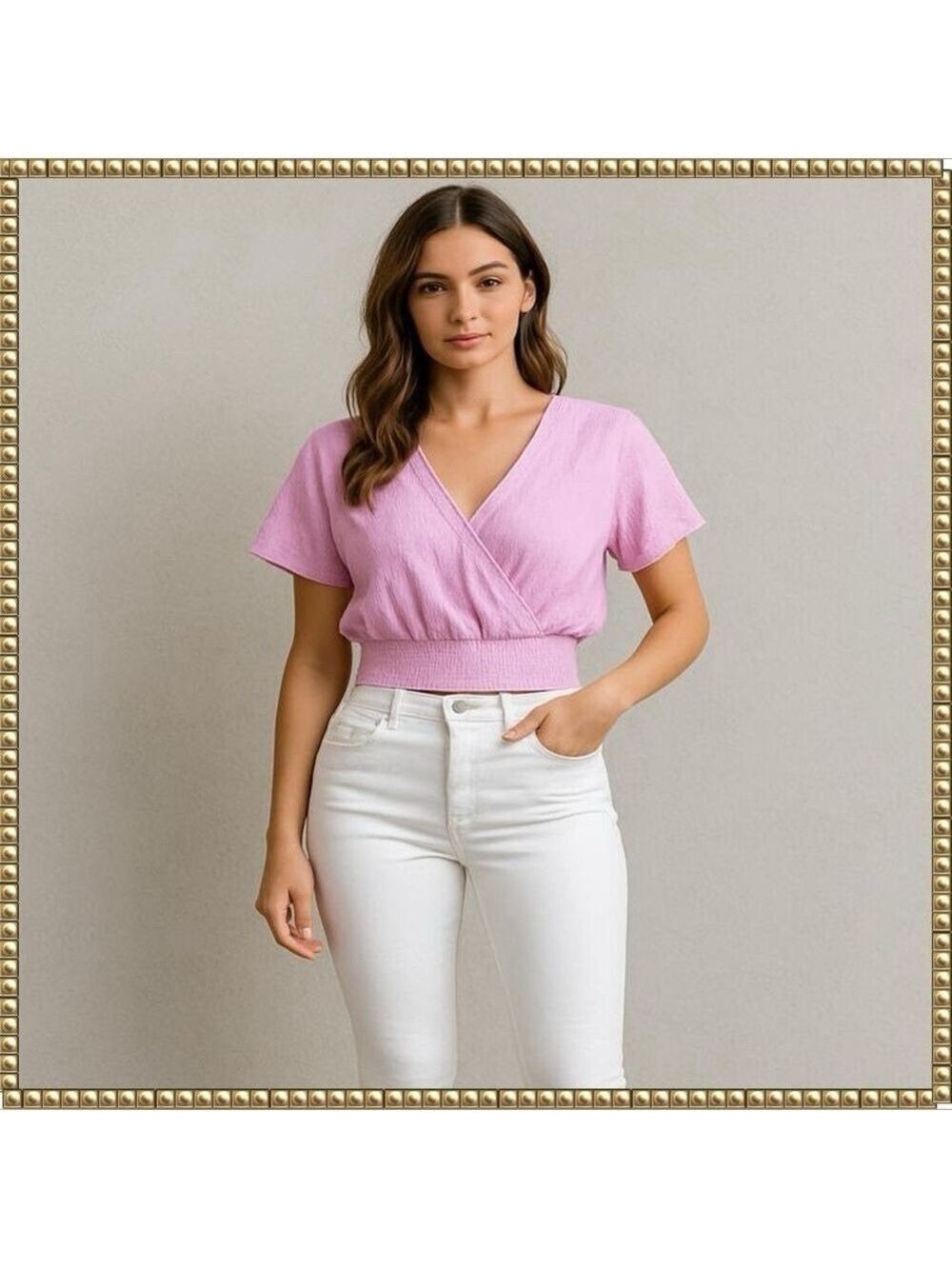 Abound Pink Wrap Crop Top Blouse Small